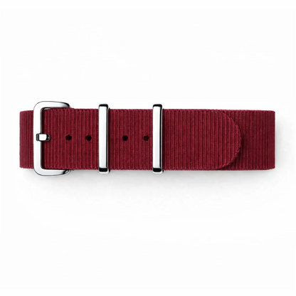 Masar Bracelet Montre NATO Rouge Bordeaux / Boucle Argent Poli Miroir