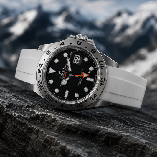 Rolex Explorer II avec bracelet compatible en caoutchouc FKM blanc