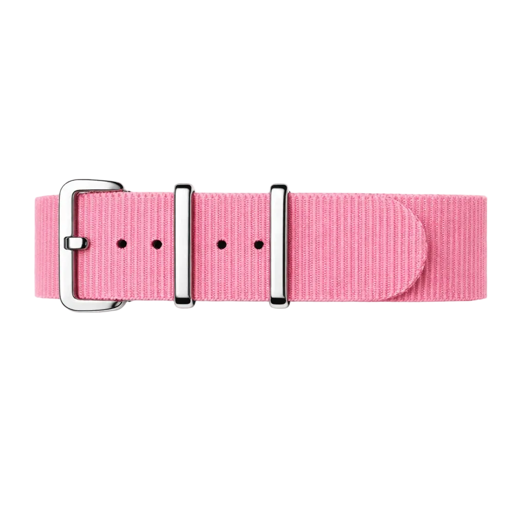 Bracelet de Montre NATO Rose / Boucle Argent Poli Miroir