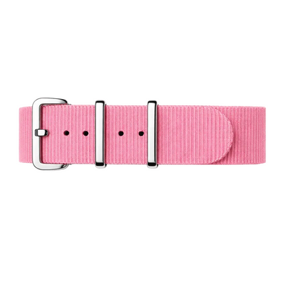 Bracelet de Montre NATO Rose / Boucle Argent Poli Miroir