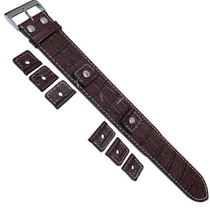 4 Color - Bracelet de montre Cuir Brassard Manchette - 32mm de large - pour entre-corne de 18mm 20mm 22mm 24mm - Style Crocodile
