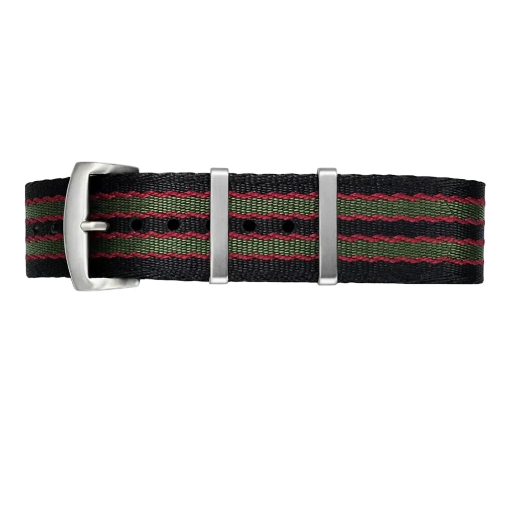 Masar Bracelet Montre Nato James Bond Noir Rouge Vert - Nylon doux tressé