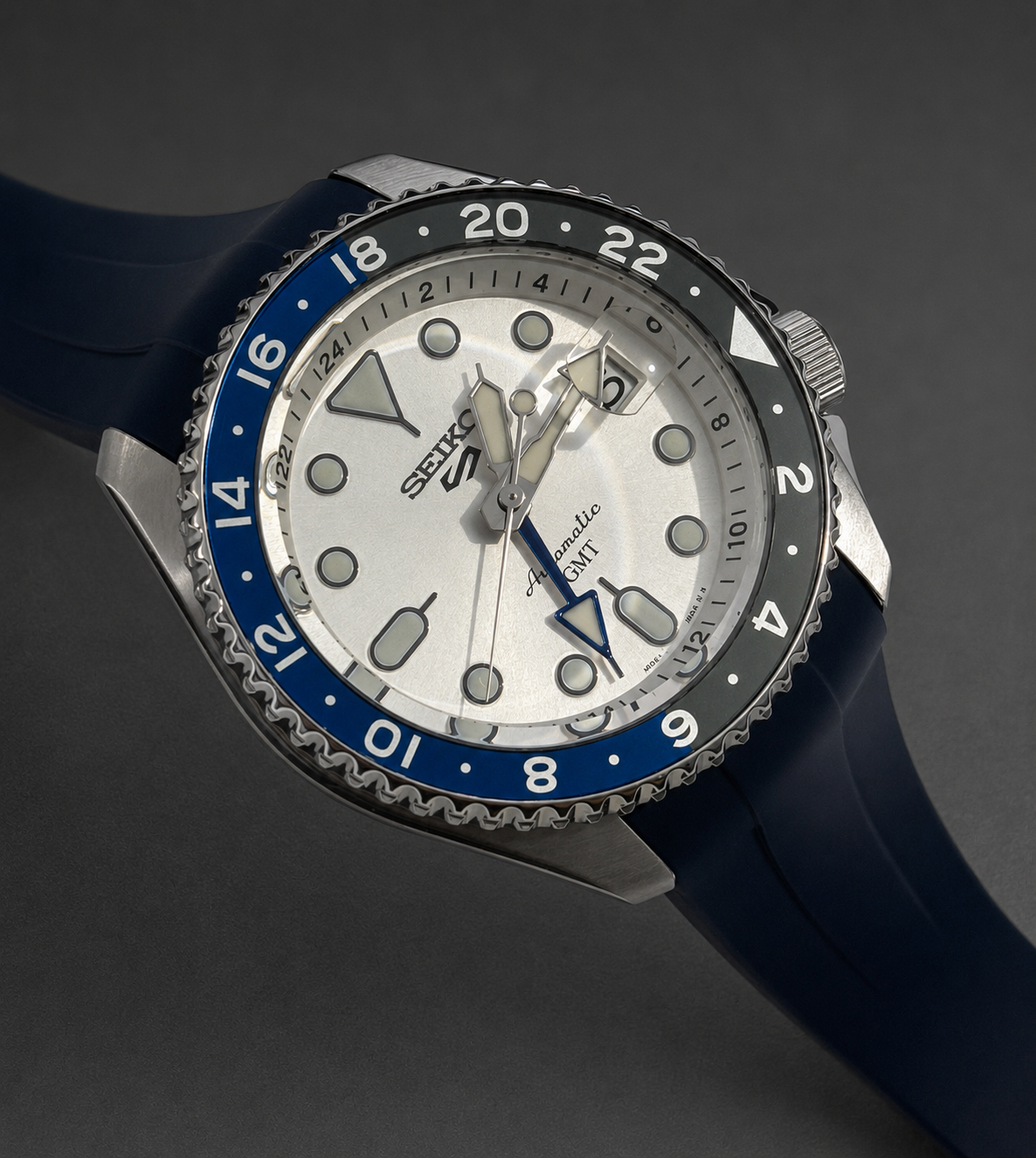 Masar Bracelet en Caoutchouc pour Seiko 5 GMT - 22mm Incurvé - Boucle Déployante
