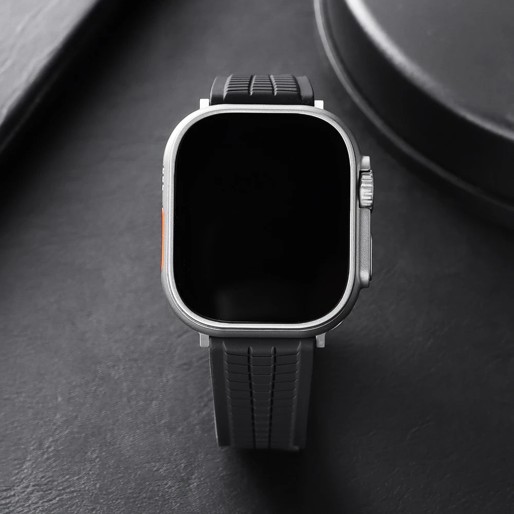 Cinturino in gomma FKM Masar per Apple Watch con adattatore – Motivo in rilievo stile Patek – Compatibile con le serie da 1 a 11, SE e Ultra