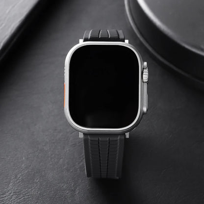 Cinturino in gomma FKM Masar per Apple Watch con adattatore – Motivo in rilievo stile Patek – Compatibile con le serie da 1 a 11, SE e Ultra