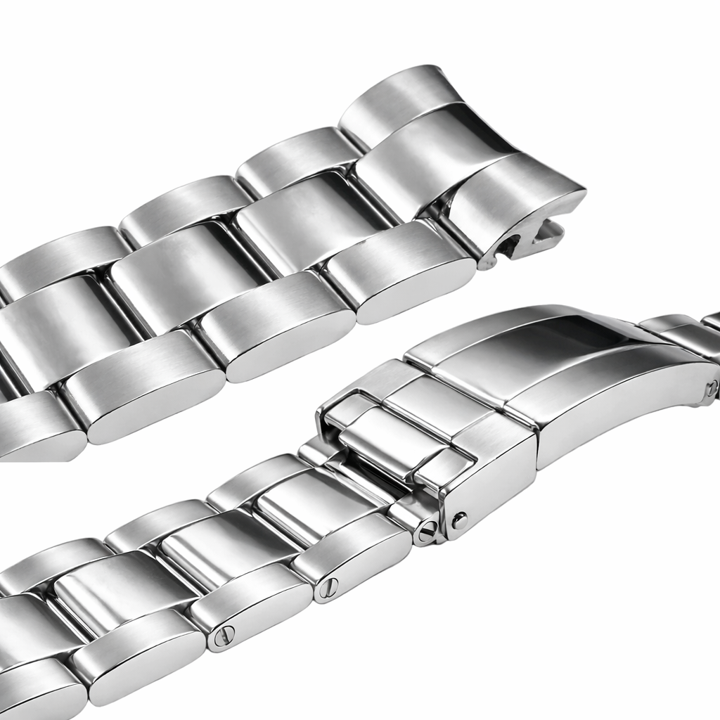 Cinturino per orologio da 21 mm in argento per Rolex Oyster massiccio/curvo - lucidato a specchio/spazzolato