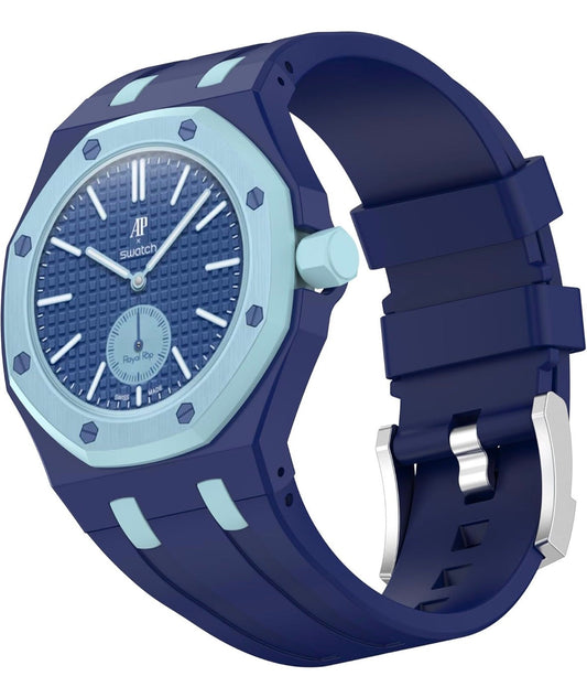 Masar Bracelet compatible avec Swatch Royal Pop x AP - Savonnette → couronne à 3h - Silicone