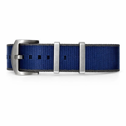Cinturino per Orologio NATO Nylon Blu / Grigio scuro / Fibbia satinata - Uomo