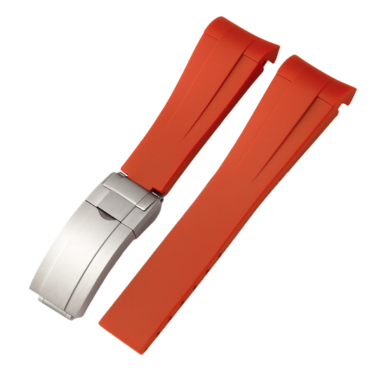 Masar Bracelet Montre en caoutchouc pour Rolex - Orange - Boucle Déployante Acier Brossé