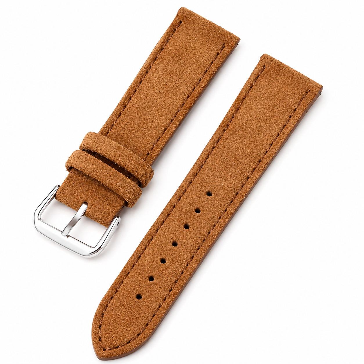 Suede Leather Watch Strap - Tone-on-tone Stitching - Quick Release / Pin Buckle - Universal