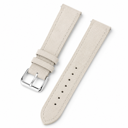 Ivory suede leather watch strap with silver buckle
