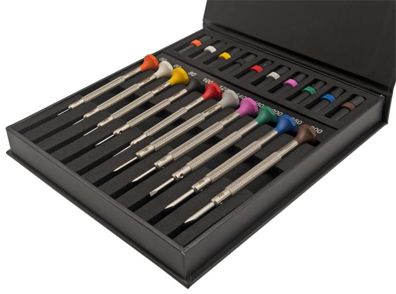 Bergeon 30081-AC10 Deluxe Kit - 10 Stainless Steel Watchmaker's Screwdrivers, Delivered in a Case