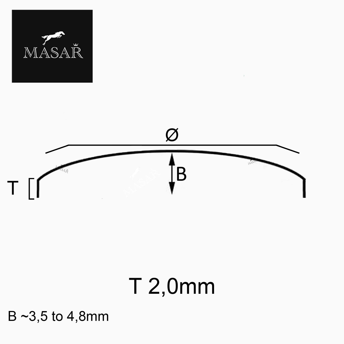 Masar Espesor 2,0 mm - Ø 18,0 mm a 50,0 mm - Cristal de reloj - Mineral Redondo - Abombado - 1 ud.