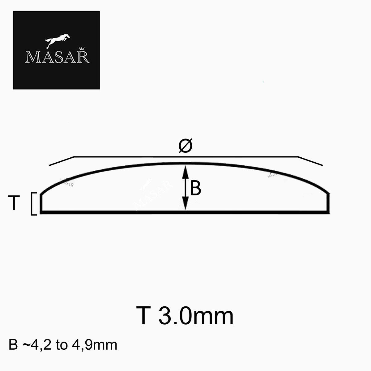 Masar Espesor 3,0 mm - Ø 27,0 mm a 40,0 mm - Cristal de reloj - Cúpula plana - Mineral redondo - 1 pieza
