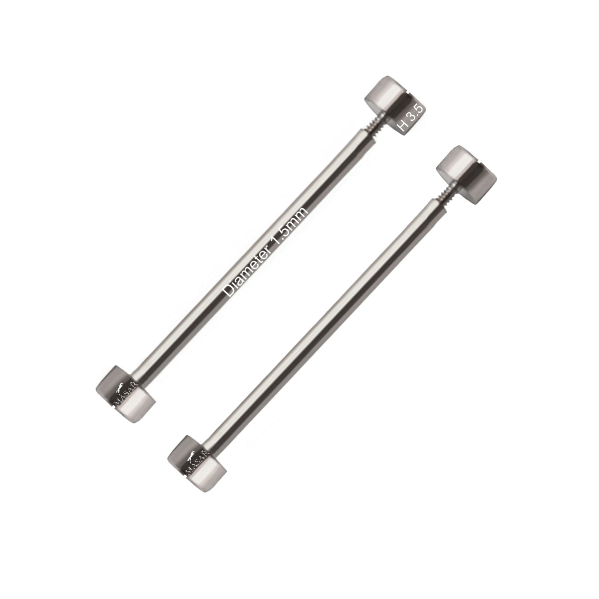 Masar Viti Argento - Barrette a vite per Bracciale Orologio - Ø 1,5mm - Acciaio Inox - Testa Piatta H Ø 3,5mm - 2 Pezzi