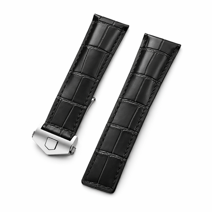 Bracelet Montre Cuir façon Alligator - Noir - Boucle Déployante - Universel