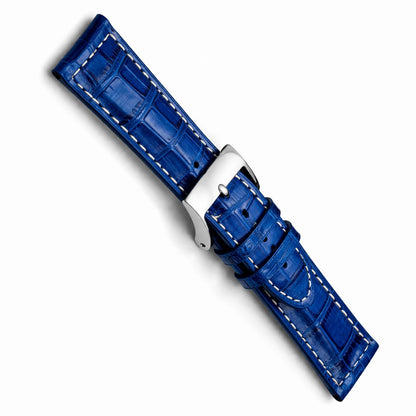 Cinturino Orologio in Pelle Blu - Grana Alligatore - Spessore 5,0mm - Impunture