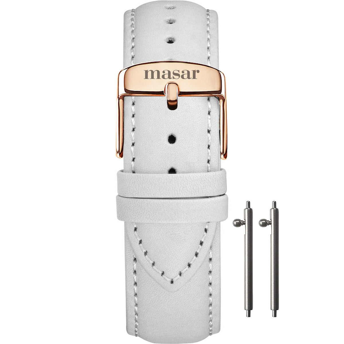 Correa de piel Masar de 18 mm – Blanca con hebilla en oro rosa