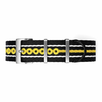 Masar Bracelet montre Nato Noir Jaune Blanc - Nylon tressé 20mm 22mm