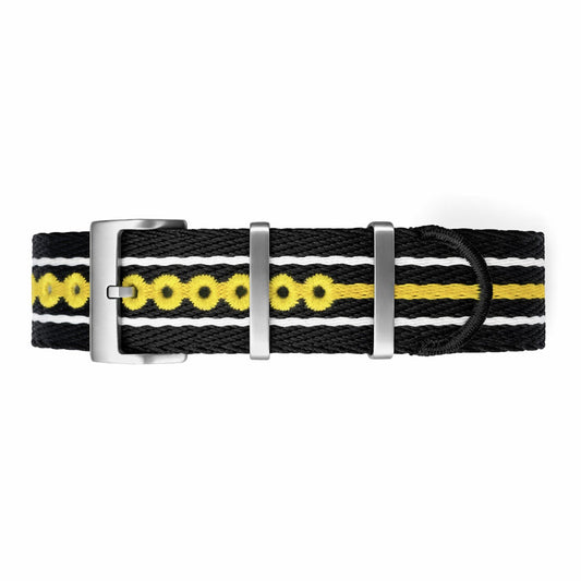 Masar Bracelet montre Nato Noir Jaune Blanc - Nylon tressé 20mm 22mm
