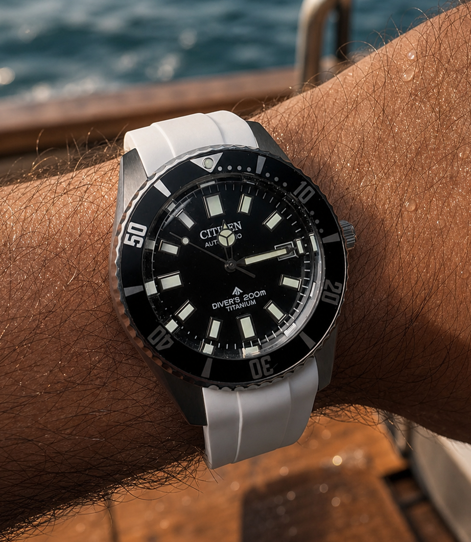 Bracelet de montre premium pour citizen promaster, caoutchouc fkm vulcanisé blanc.