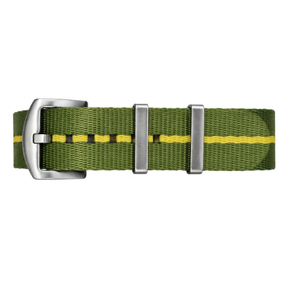 Cinturino per orologio NATO in nylon verde/giallo – Fibbia in acciaio spazzolato – Uomo