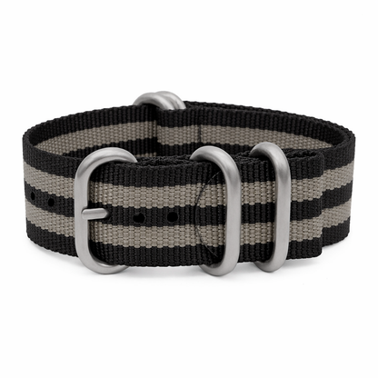 Bracelet Nylon ZULU Nato 22mm Noir Bande Grise - Boucle Noir - Homme