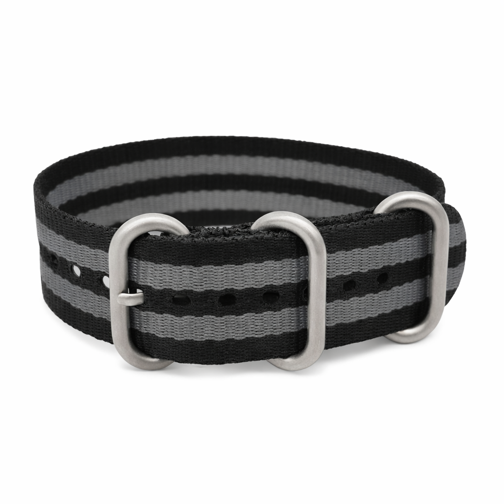 Bracelet de Montre ZULU Nato Nylon Gris / Noir / Boucle Satin - Special – Fin