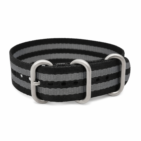 ZULU Nato Nylon Watch Strap Grey / Black / Satin Buckle - Special - Thin