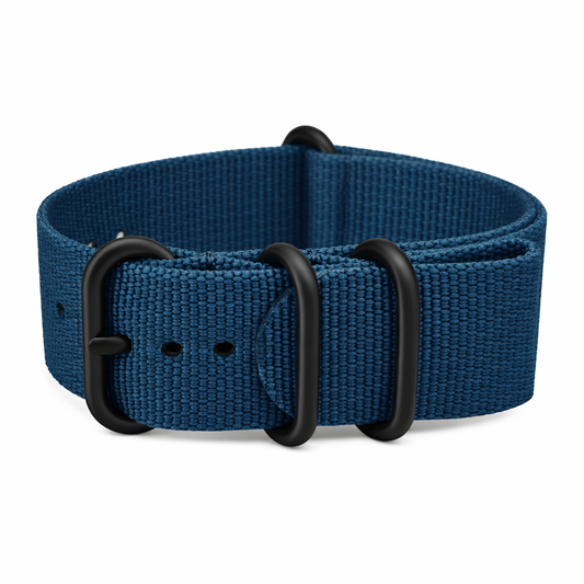Bracelet Montre ZULU Nylon / Bleu - Boucle Noir – Homme - Raide et épais 2mm