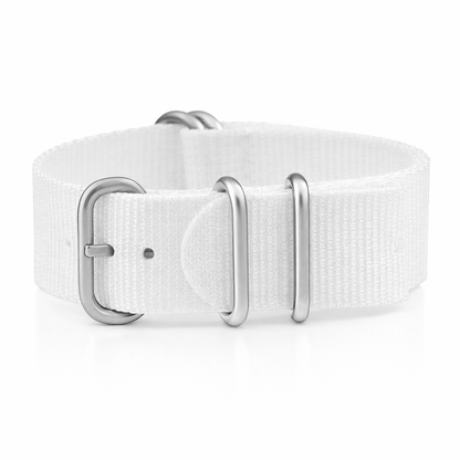 ZULU Nylon Watch Strap - White - Satin Buckle - Men's - Stiff and Thick 2mm