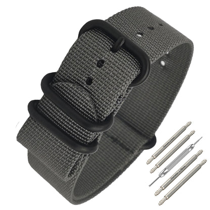 Masar ZULU Bracelet Nato 20mm Nylon - Gris / Boucle Noir - Homme - Strap Raide et épais 2mm