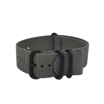 Masar ZULU Bracelet Nato 20mm Nylon - Gris / Boucle Noir - Homme - Strap Raide et épais 2mm